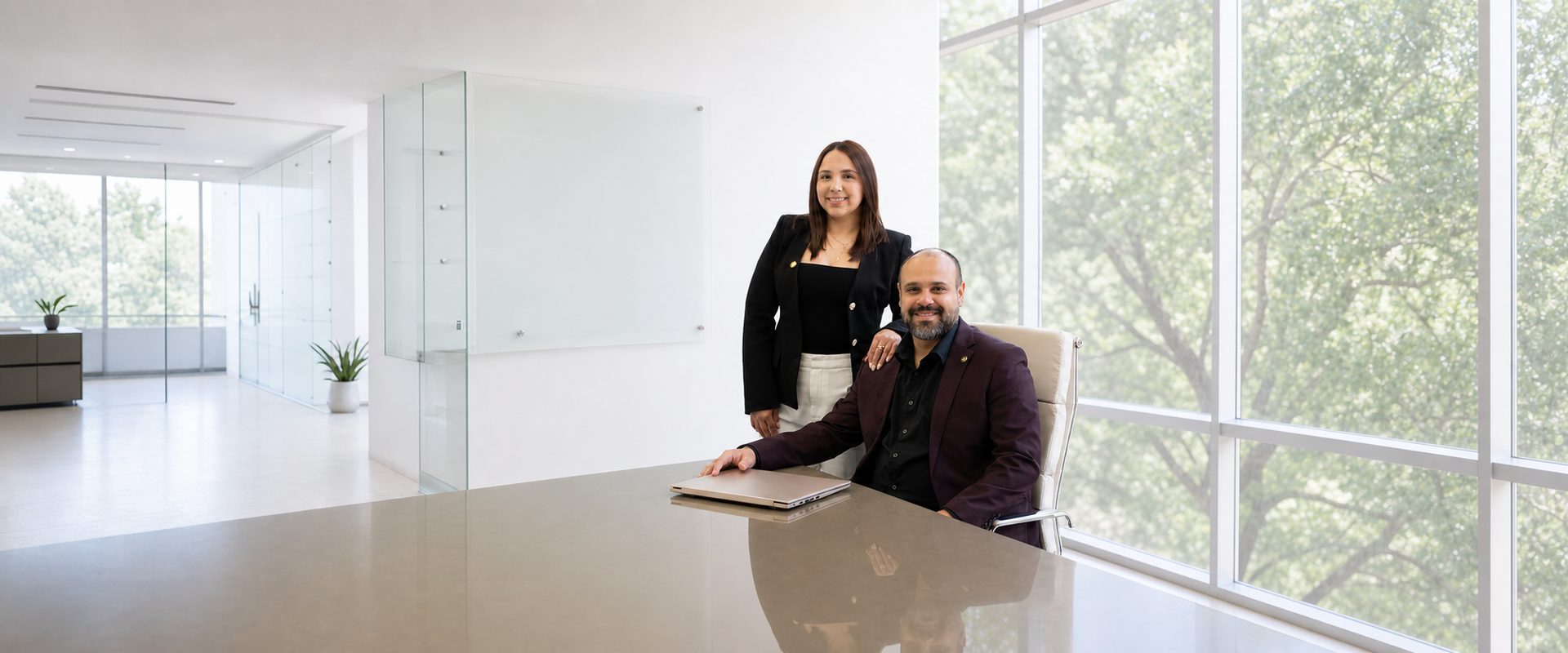 Noel Mendez y Karla C&oacute;rdova, socios fundadores de NK Insurance, en la oficina